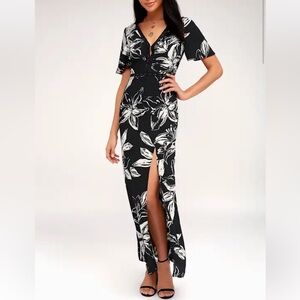 Seaside Black Floral Print Maxi Dress